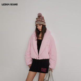 粉色收腰短款 可露丽短绒面包棉服女25冬新款 外套 WANG白标 LEDIM