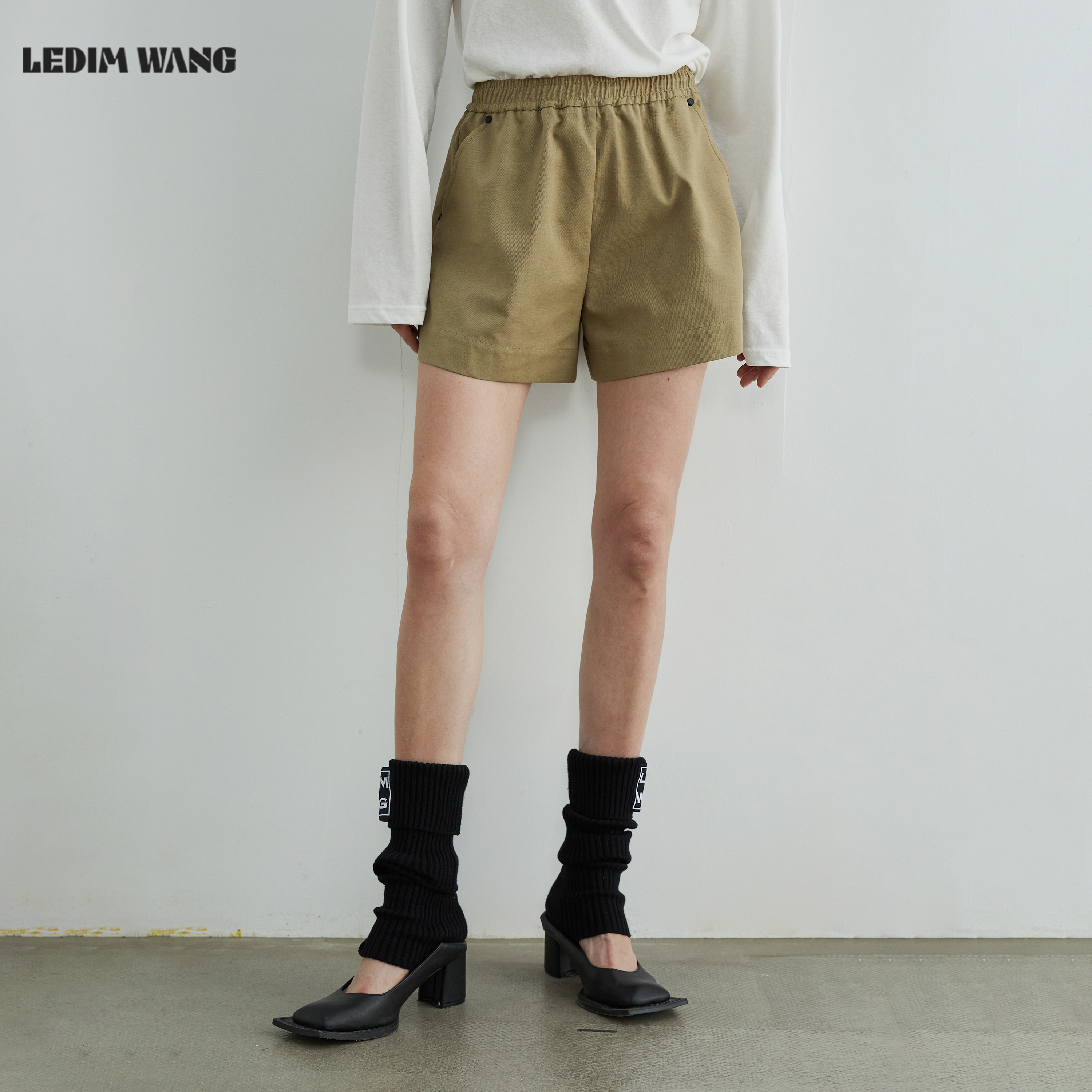 LEDIMWANG高智垂感松紧短裤卡其