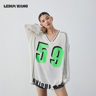 WANG撞色美式 LEDIM 印花T恤女薄款 防晒衫 新款 夏季 明星同款