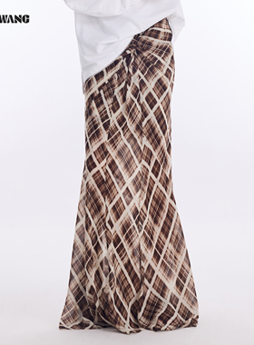 LEDIM WANG度假风鱼尾半身裙女2026春季新款咖色雪纺纽结修身长裙