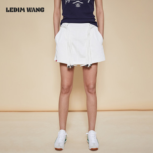 LEDIM WANG流苏绑带短款裙裤女高级感小众设计A摆休闲风百搭下装