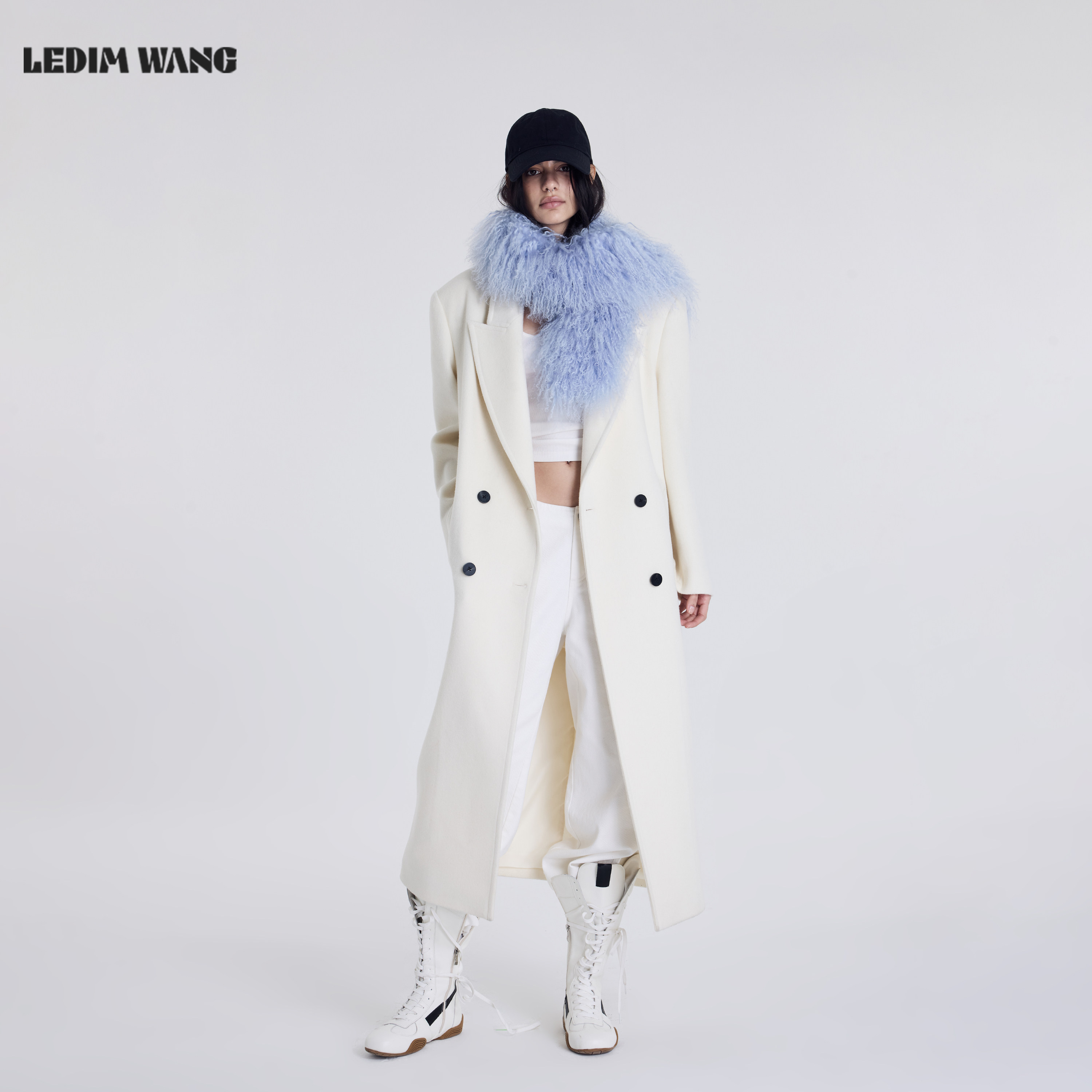 LEDIM WANG高智绵羊毛毛呢外套女25秋冬新款解构白色长款直筒大衣,女装/女士精品,毛呢外套,淘宝优惠券,粉丝福利购,淘宝优惠卷