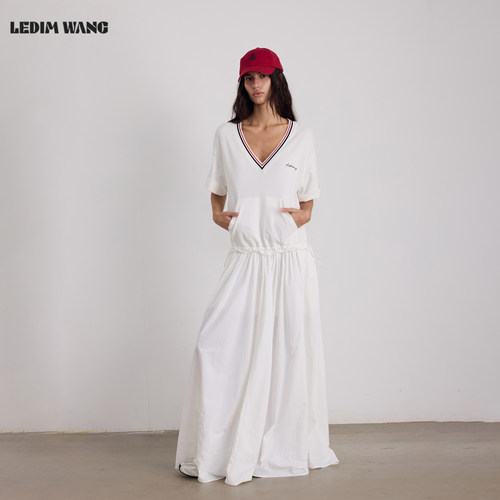 LEDIMWANG宽松廓形V领连衣裙