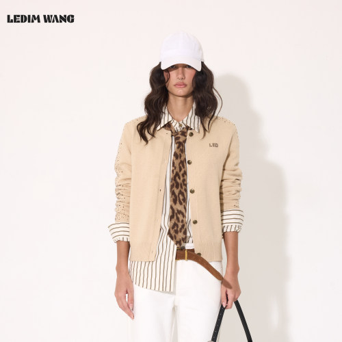 LEDIMWANG绵羊毛烫钻开衫毛衣女