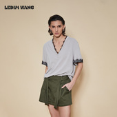 高端T恤女春夏撞色边上衣 WANG淡人蕾丝V领短袖 明星同款 LEDIM