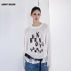 LEDIM 宽松直筒上衣 白色长袖 WANG印花镂空毛针织衫 女2026春夏新款