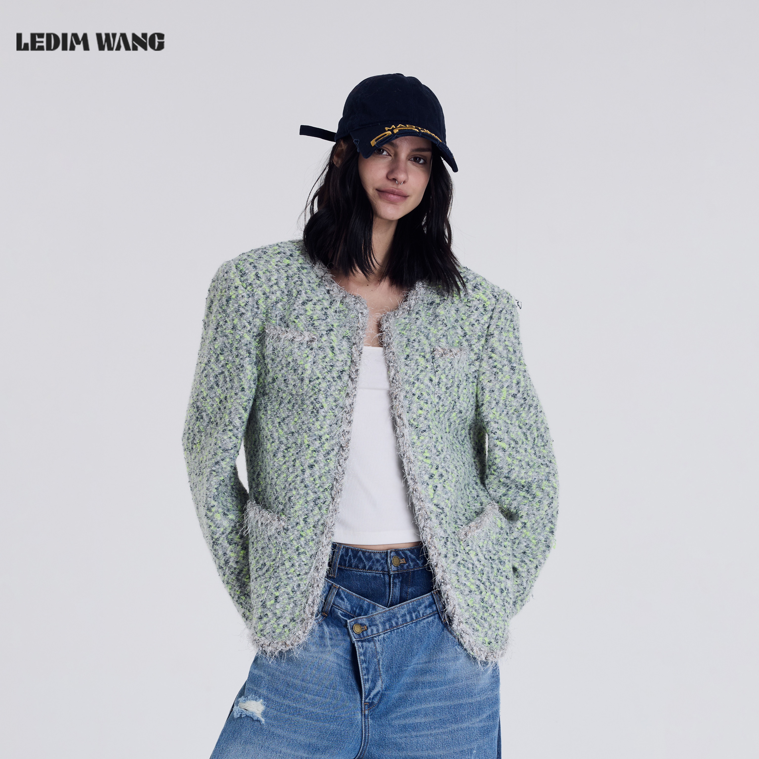 LEDIM WANG小香风外套女绿色2026春季新款修身长袖时尚高级轻奢感,女装/女士精品,短外套,淘宝优惠券,粉丝福利购,淘宝优惠卷
