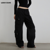 裤 LEDIM 女2025冬新款 黑色直筒工装 WANG白标 铆钉多袋洗水休闲裤