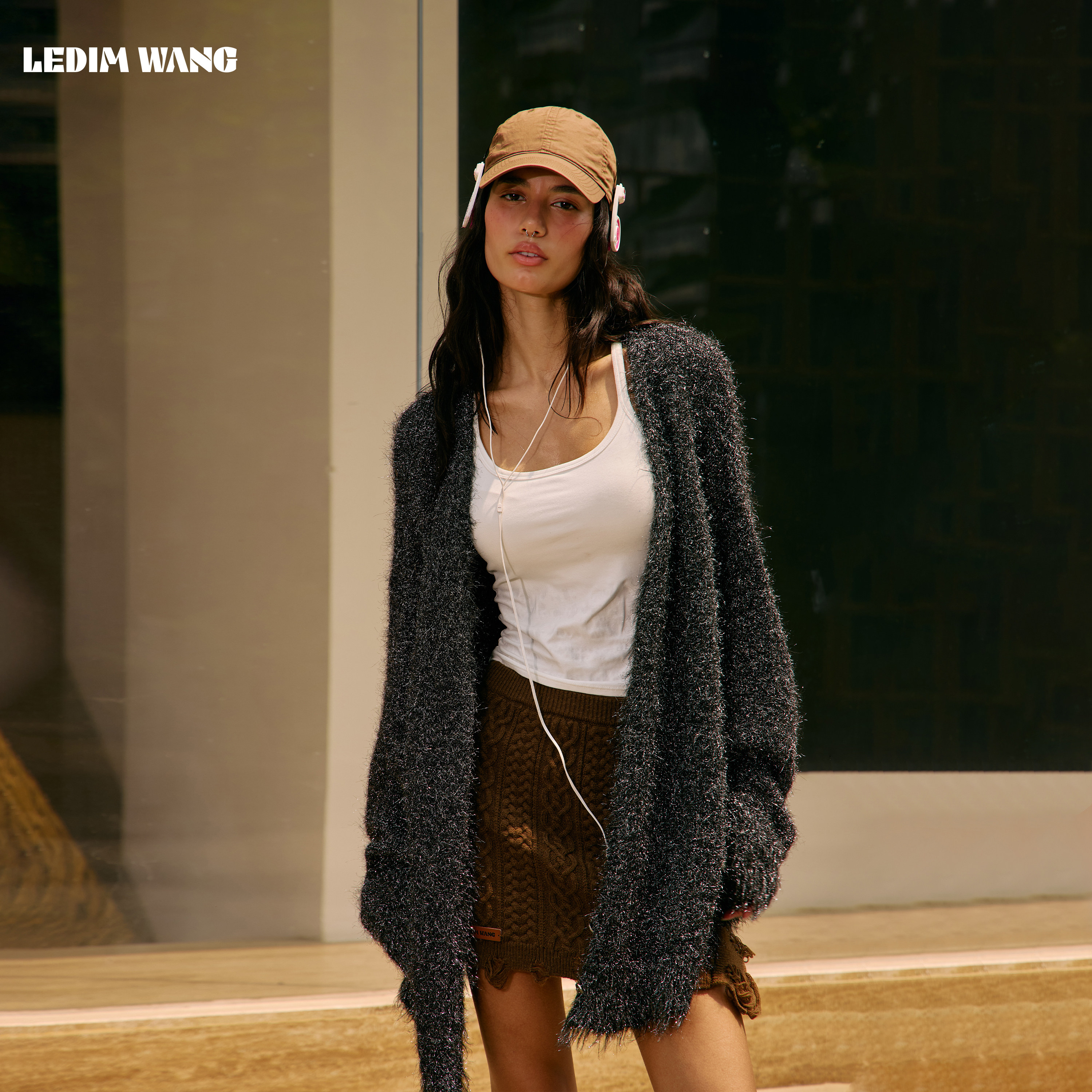 LEDIM WANG流苏毛边针织毛衣女中长款落肩宽松长袖上衣26秋冬新款