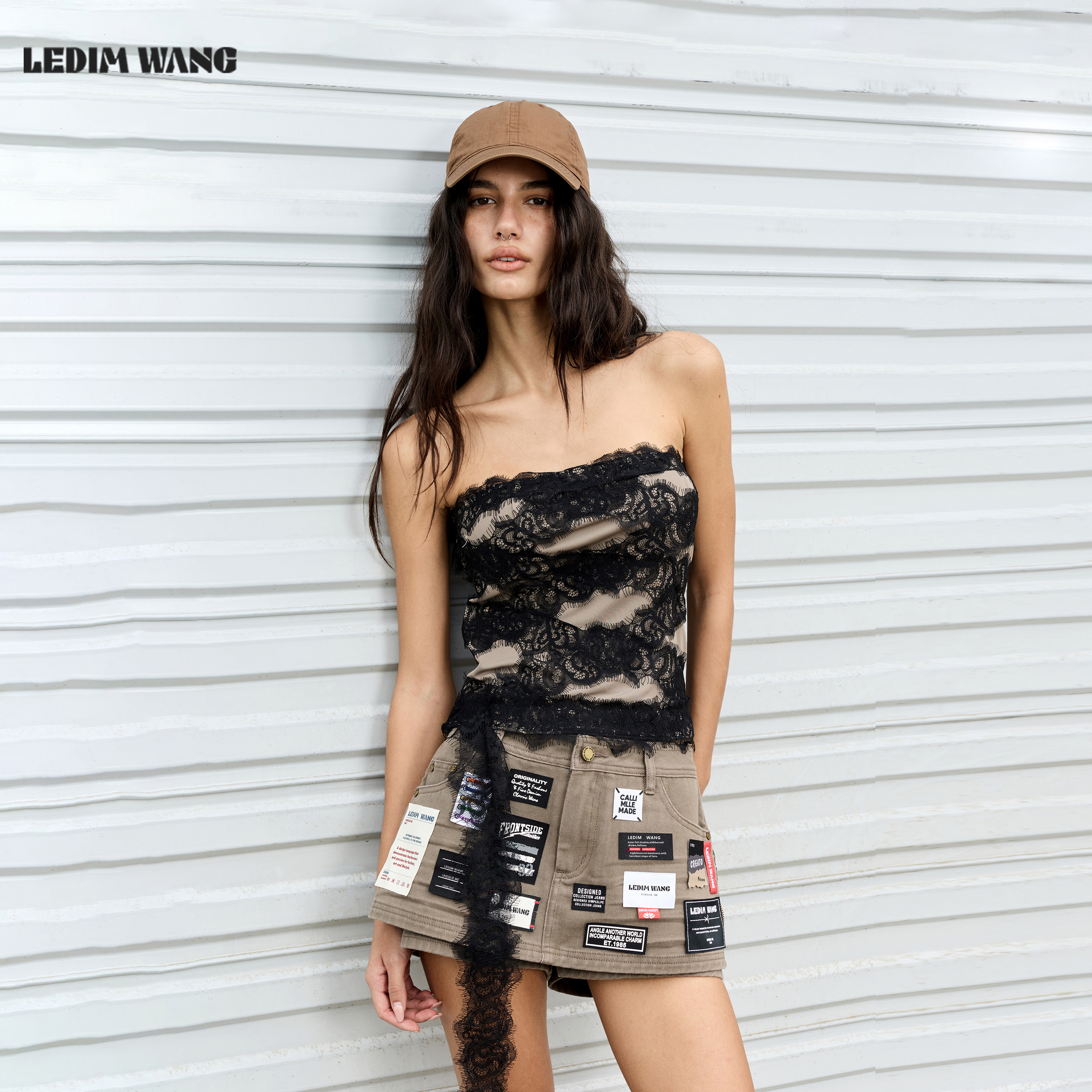 LEDIM WANG设计感蕾丝绑带抹胸上衣女弹力修身时髦高级26夏季新款
