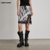 LEDIM 中裙 蕾丝拼接薄款 WANG白标 斑马纹亮片半身裙女25秋冬新款