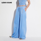 女2025新款 蓝色长裤 WANG白标 丝绒松紧休闲裤 明星同款 LEDIM