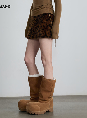 LEDIM WANG低腰线绒感豹纹包臀半身裙女25秋冬新款复古辣妹风短裙