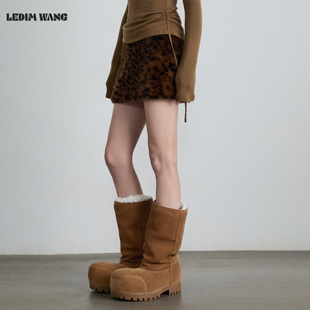 LEDIM 复古辣妹风短裙 WANG低腰线绒感豹纹包臀半身裙女25秋冬新款