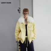 皮草毛领茧型棉服外套女25秋冬新款 LEDIM WANG白标 黄色宽松上衣