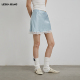 LEDIM 冰盐蓝斜裁短裙2025新款 WANG白标 花边撞色醋酸半裙女秋款