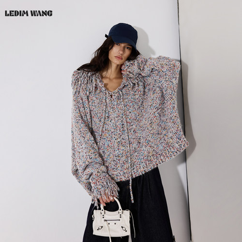 LEDIMWANG慵懒风流苏花纱毛衣女