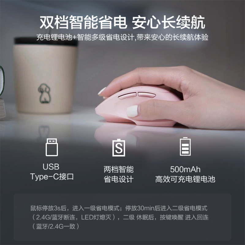 新品雷神 ML103办公鼠标无线蓝牙可充电款静音轻便小巧女生粉色白