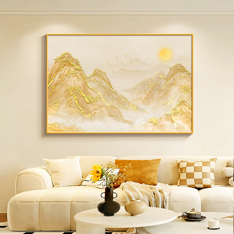 日照金山墙画客厅挂画现代简约有山无水沙发背景墙装饰画高档壁画