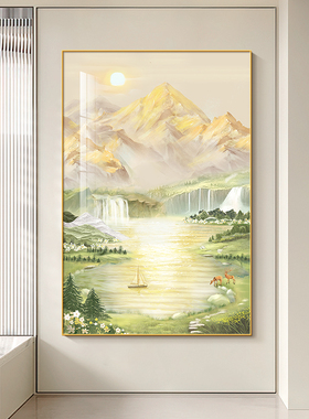 日照金山客厅装饰画现代简约聚宝盆大气玄关挂画沙发背景墙落地画