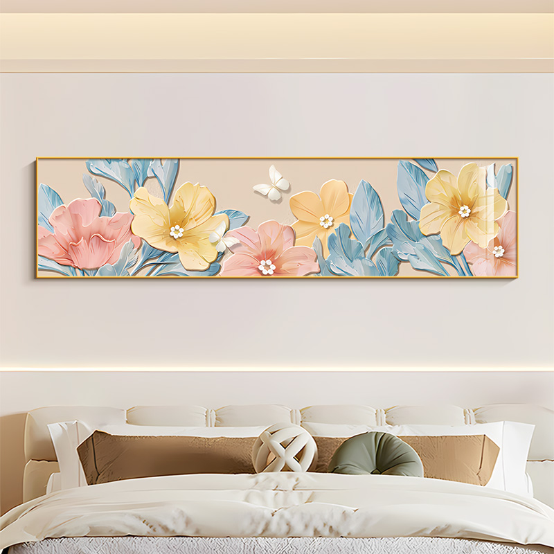 奶油风卧室装饰画小清新花卉横版床头挂画民宿酒店房间高级感壁画图片