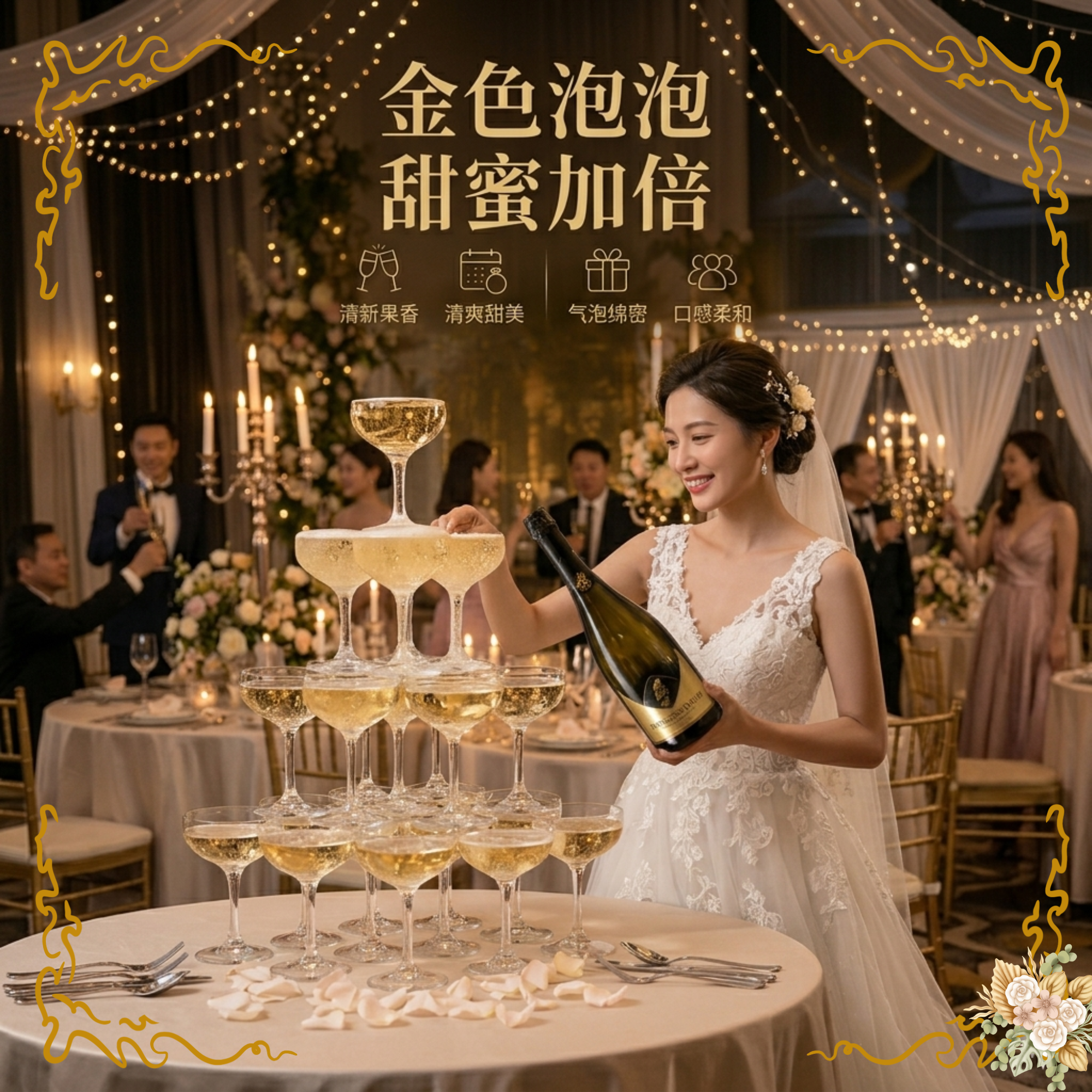香槟酒喷射结婚礼盒装两支装含香槟酒杯*2送礼荔枝礼盒装果酒礼盒