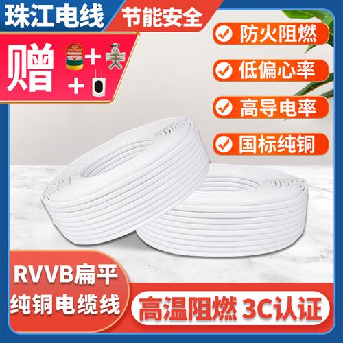 好货纯铜二芯护套线白色RVVB2芯1/1.5/ 2.5/4平方铜芯家用电线软