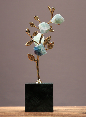 北欧创意天然水晶树铜摆件样板房客厅别墅茶几办公桌轻奢家居软装