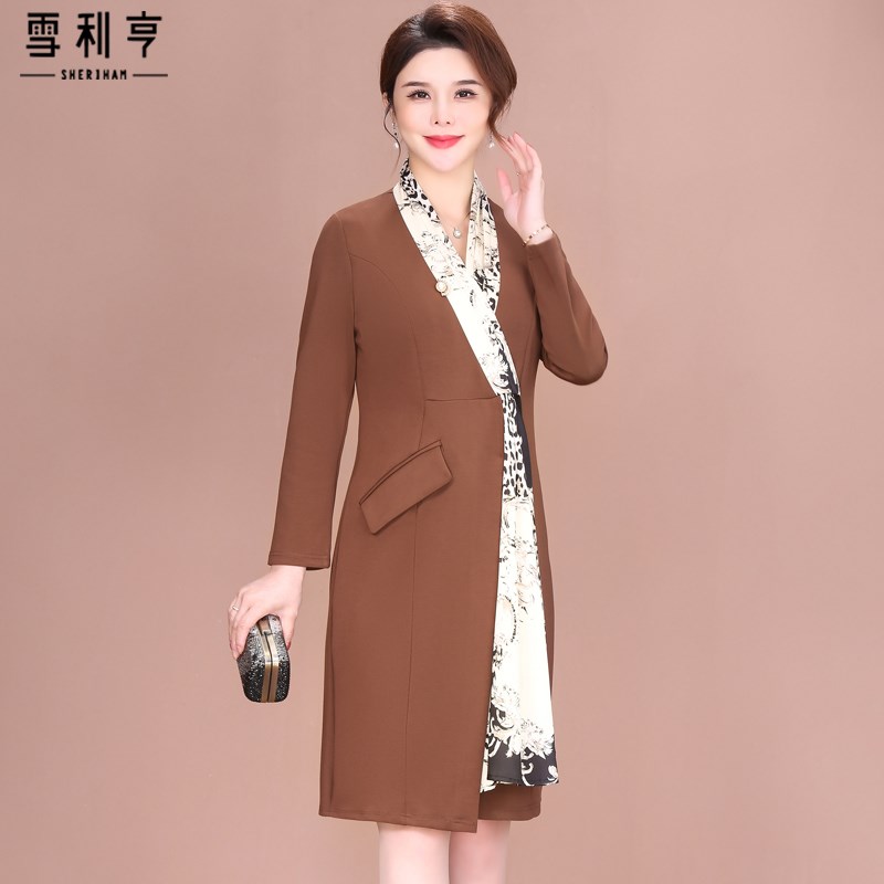 好货2025秋季新款中年女装长袖打底裙配大衣中长款妈妈连衣裙气质