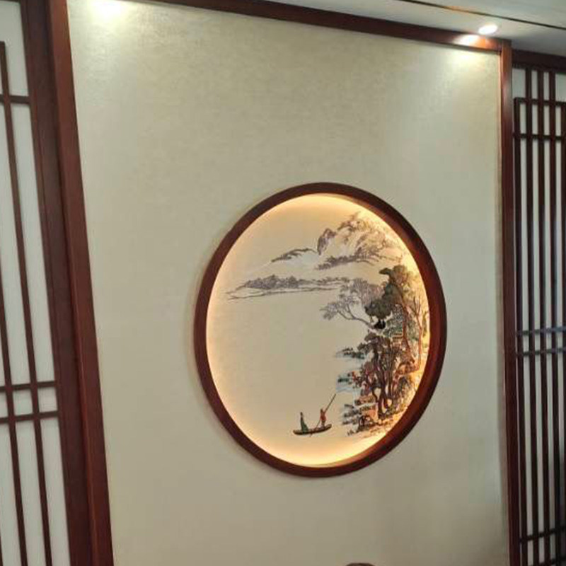 好货中式山水刺绣独绣无缝墙布办公室书房客厅电视沙发背景墙壁布