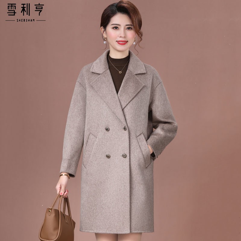 好货妈妈秋冬双面羊毛大衣洋气中年女双面绒大衣廓版显瘦羊毛呢子