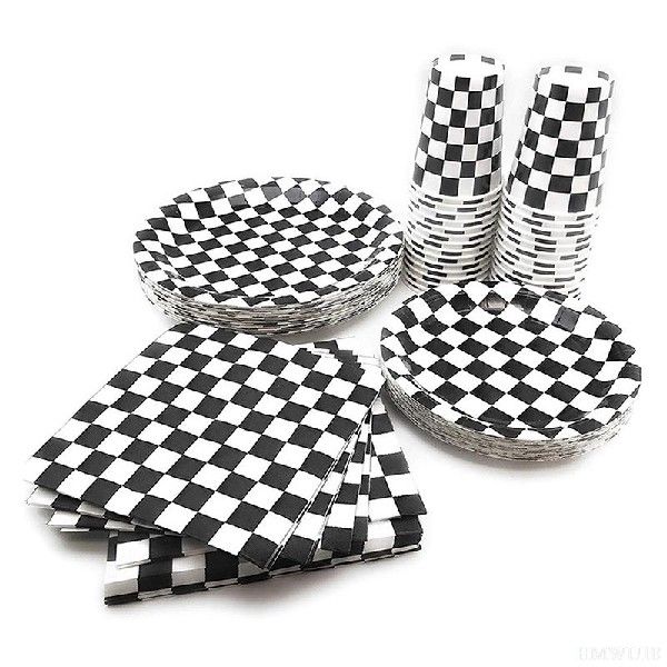 10/20pcs Black and White Grid Paper Cup Paper Plate Ring