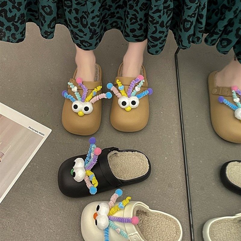 日本GP包头半拖鞋女外穿2023年新款秋冬季外出平底棉拖毛毛拖鞋,女鞋,毛毛鞋,淘宝优惠券,粉丝福利购,淘宝优惠卷