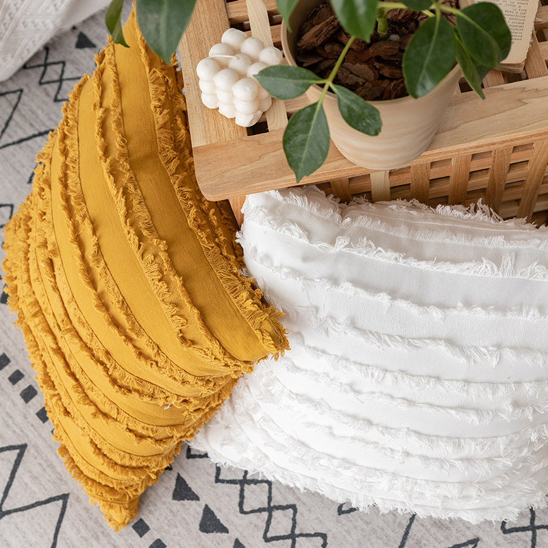 素雅流苏绣花腰枕抱枕靠垫卧室牀上花朵靠枕套沙发装饰靠背