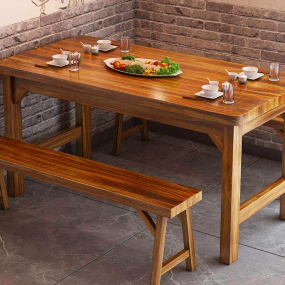 实木圆桌碳化饭店桌椅组合面馆小吃店烧烤饭馆大排挡快餐桌椅圆桌