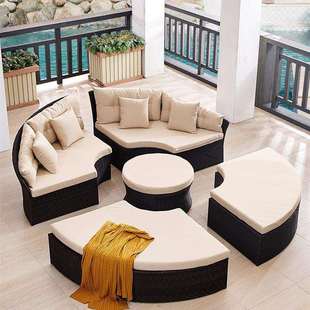 户外庭院家具欧式藤编大圆床懒人休闲沙发藤椅别墅花园可拆分圆床