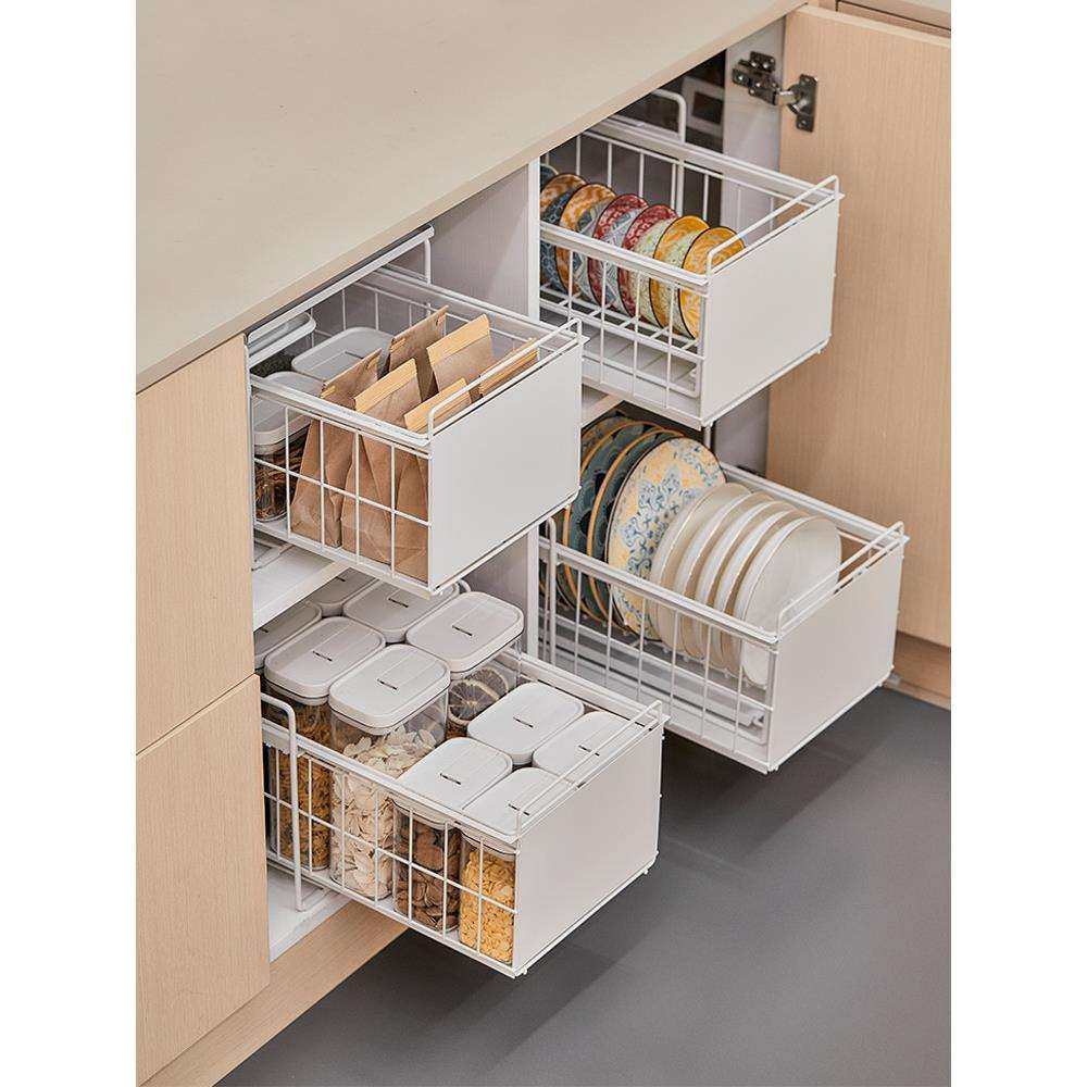BTV4橱柜下水槽抽屉篮子厨房台面调料碗碟多层收纳浴室落地家用收