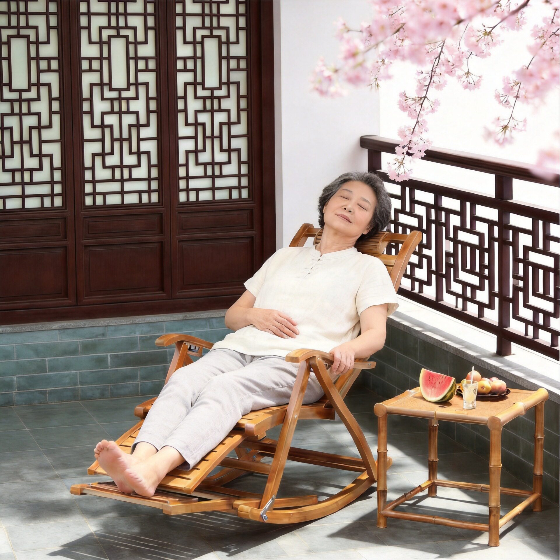 躺椅折叠摇椅阳台休闲凉椅老人可睡觉靠背竹子椅子懒人摇摇躺椅