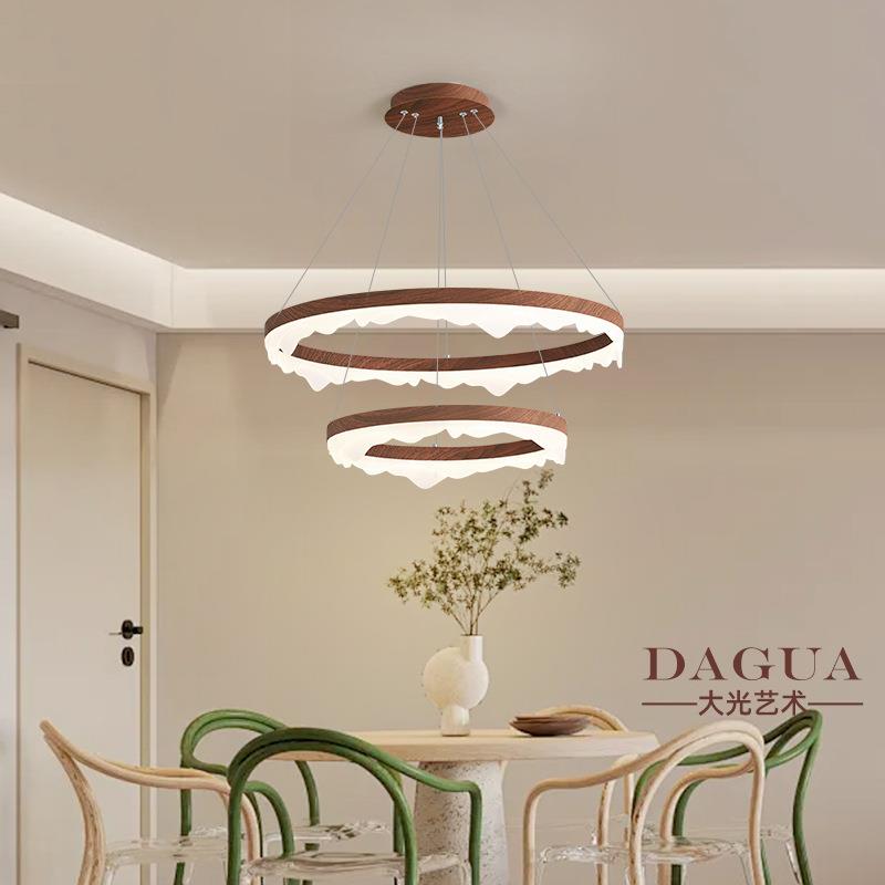 2024新款客餐厅吊灯简约现代创意冰山设计全光谱护眼胡桃木色吊灯