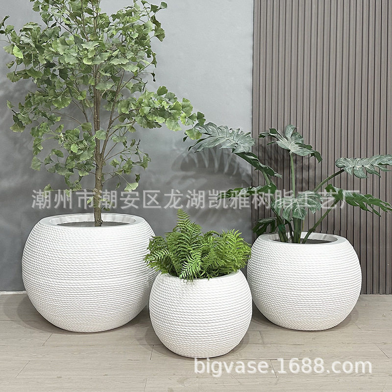 北欧玻璃钢圆球落地大花盆酒店庭院商场绿化摆设仿真花绿植花器