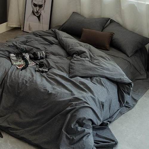 A类全棉四件套民宿灰色纯棉水洗棉简约被套床单宿舍三件套床品