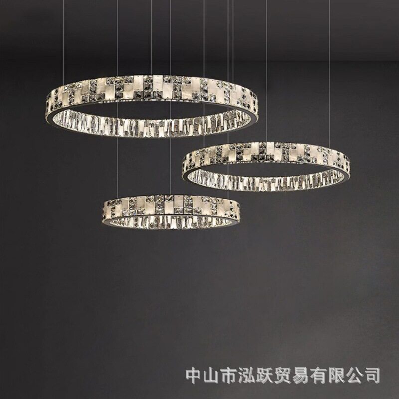 现代轻奢水晶吊灯不锈钢云石水晶客厅灯意式简约餐厅别墅卧室吊灯