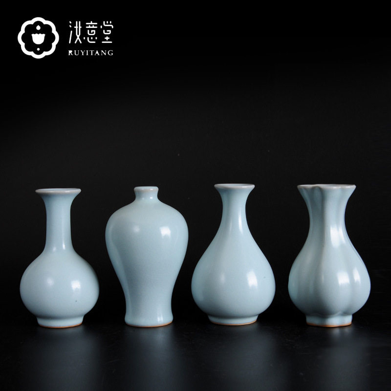 仿古汝窑陶瓷小花瓶插花摆件