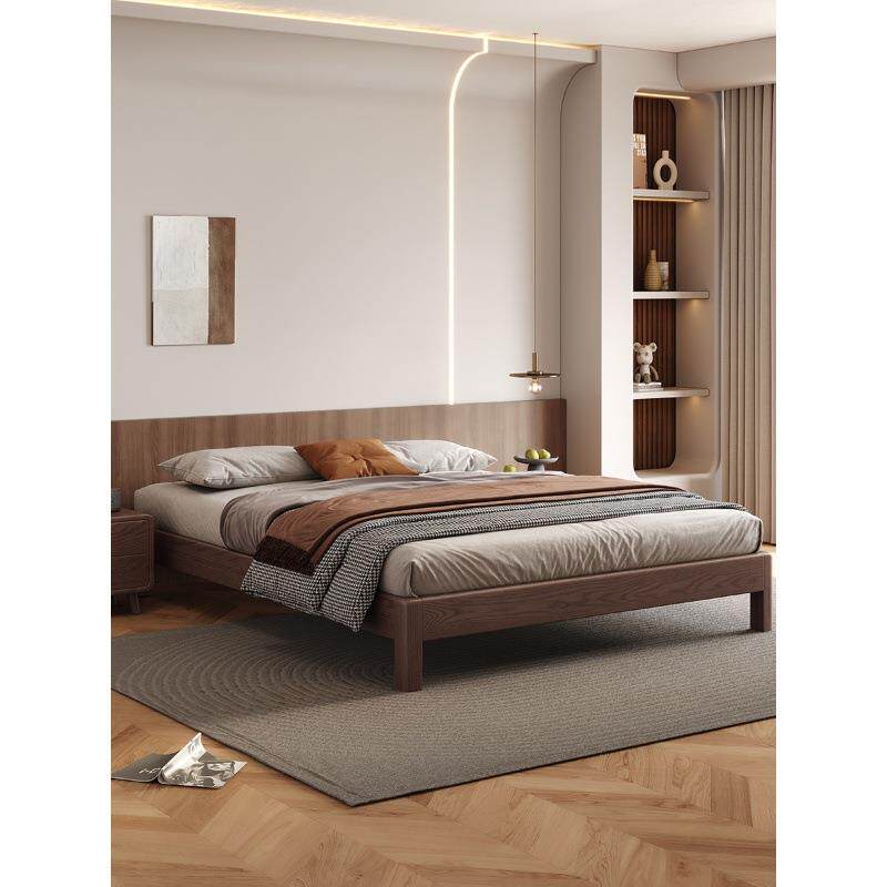 端木赐香现代简约白蜡木全实木床无床头床北欧胡桃色卧室榻榻米床