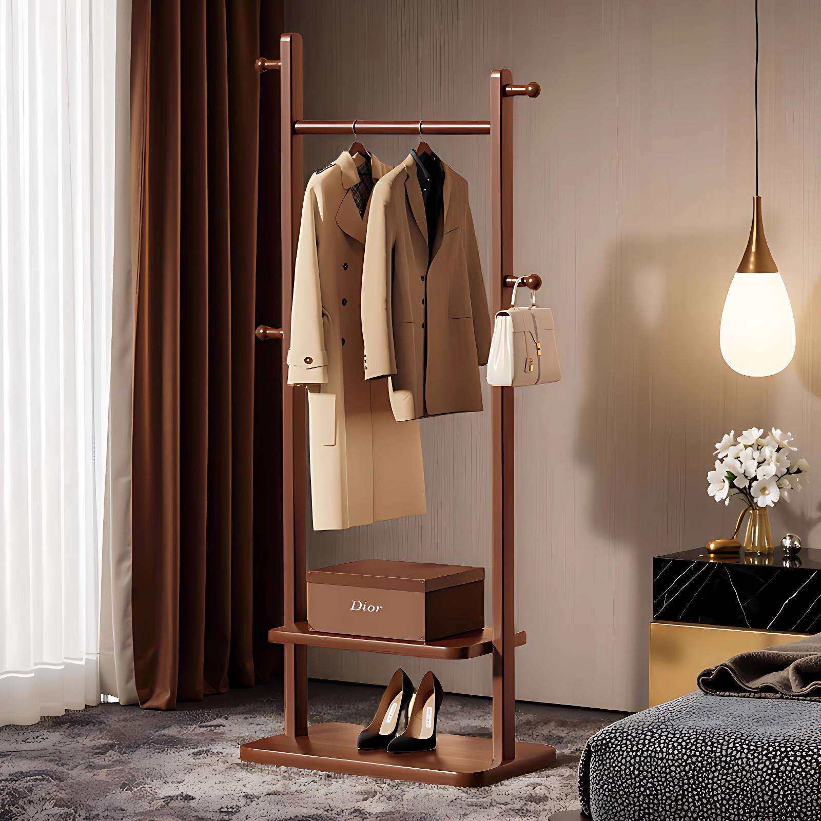 轻奢实木挂衣架落地卧室2026新款晾衣架挂衣服置物架木质衣帽架子