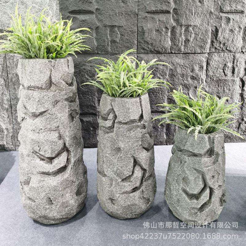 异形仿岩石玻璃钢花器室内落地仿真绿植种植花瓶组合造景装饰配件