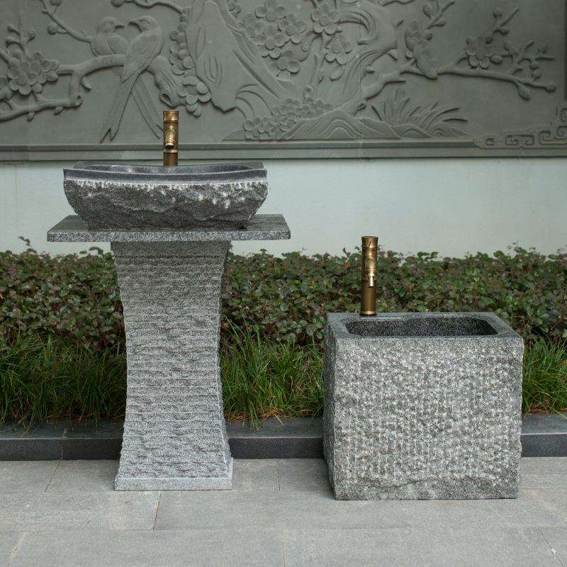 庭院石头洗手台盆室外户外石材大理石水槽阳台水池落地艺术立柱盆