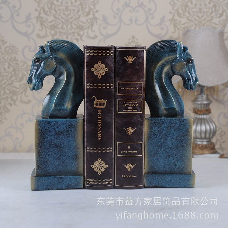 欧式树脂工艺品 创意摆件送礼 马头书靠书挡书立 书房样板房批发