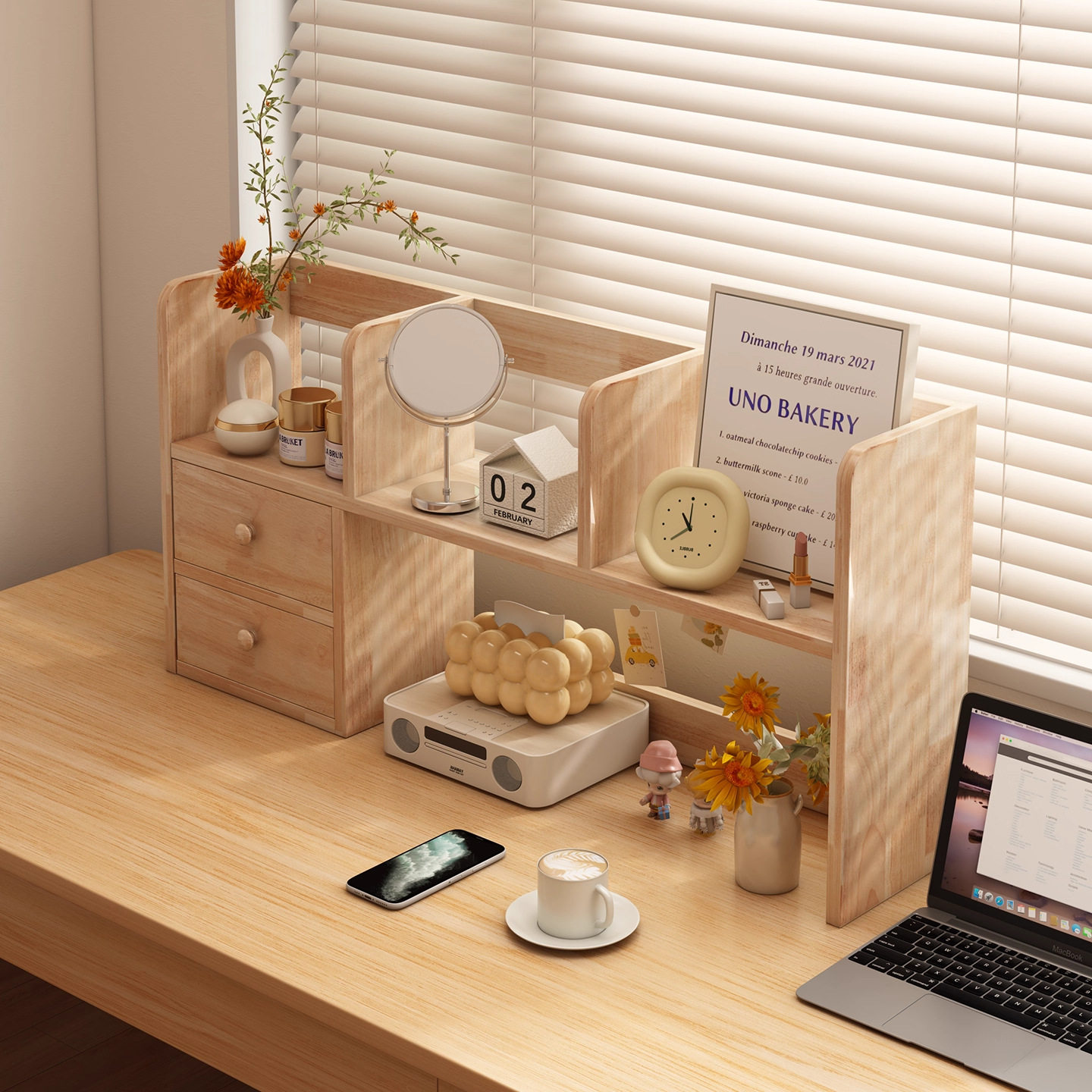 实木桌面书架书桌置物架学生宿舍桌上收纳架简易书柜幼儿园储物架