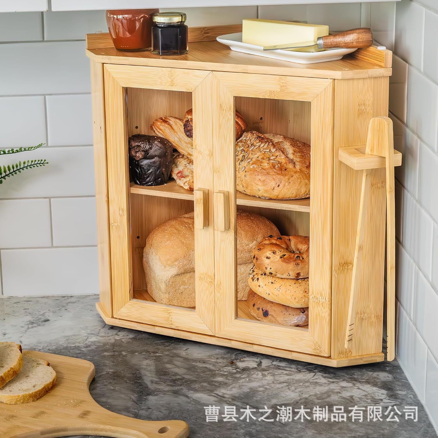 面包收纳盒竹制面包箱厨房储物箱餐厅厨房蔬菜水果面包亚克力收纳